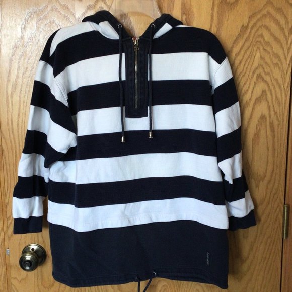 liz & co. Tops - Liz & Co (Liz Claiborne) - Blue & white stripe hoodie sweatshirt